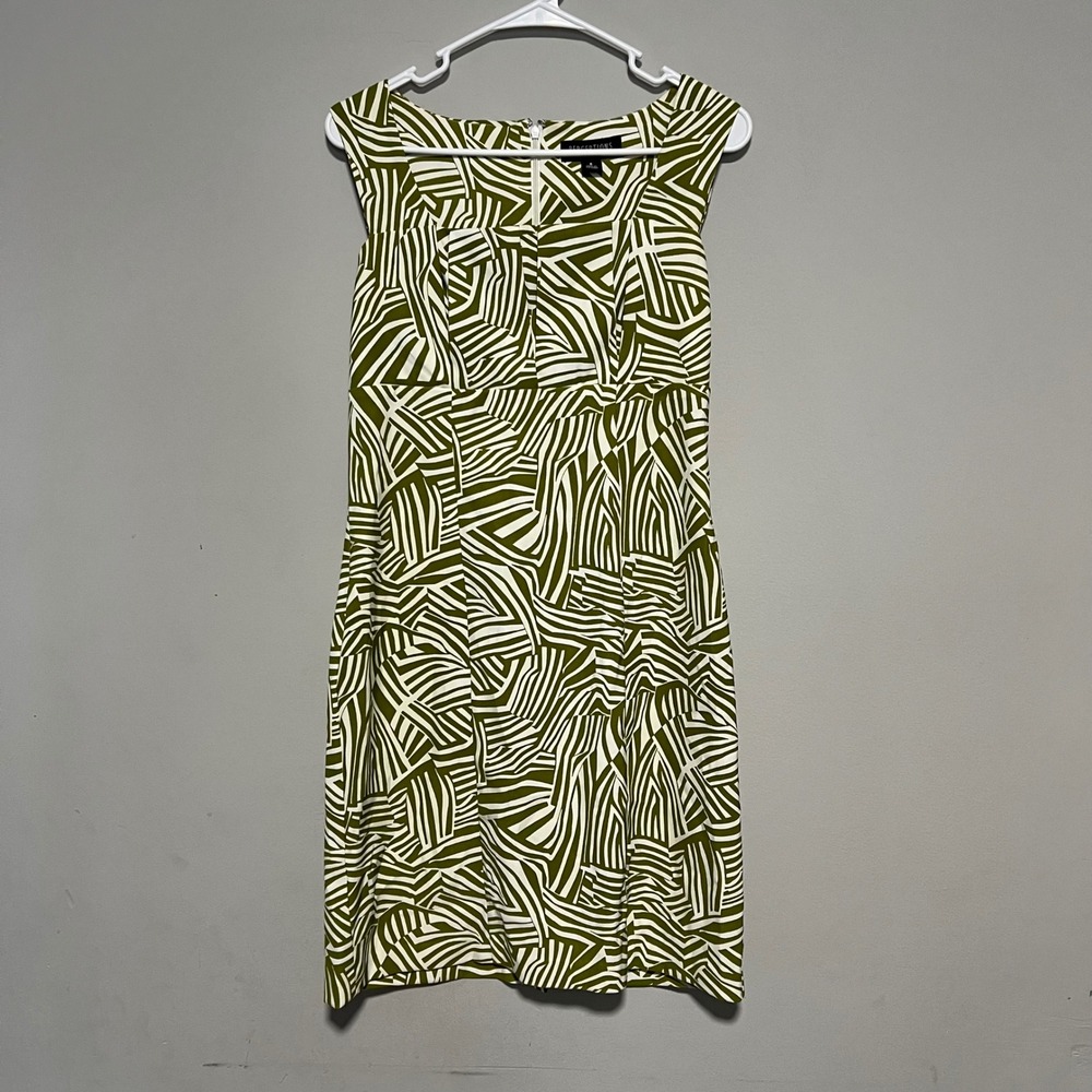 Perceptions New York Olive Green Abstract Print Cap Sleeve Sheath Dress Size 6